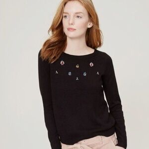 Loft jeweled neckline maroon crew neck sweater S